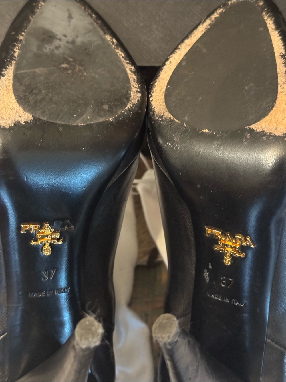 Prada Black Leather Pointed Platform Ankle Booties 37/7 - Picture 5 of 8